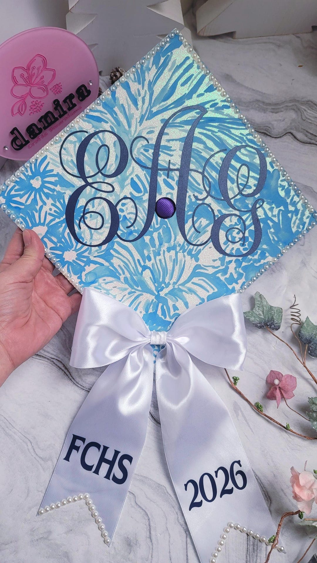 Lily Custom Graduation Cap Blue Shades Grad Cap Class of 2026 - Design ...
