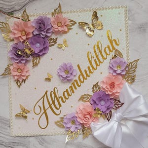 Gorro de graduación personalizado, adorno para gorro de graduación con flores de colores, clase de 2025, gorro de graduación con texto personalizado para escuela secundaria.