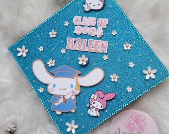 Abschlussmütze My Melody, Abschlussmütze, Hello Kitty, Klasse 2024, Highschool, personalisierte Mütze, Abschlussmütze, Senior Graduate Cap