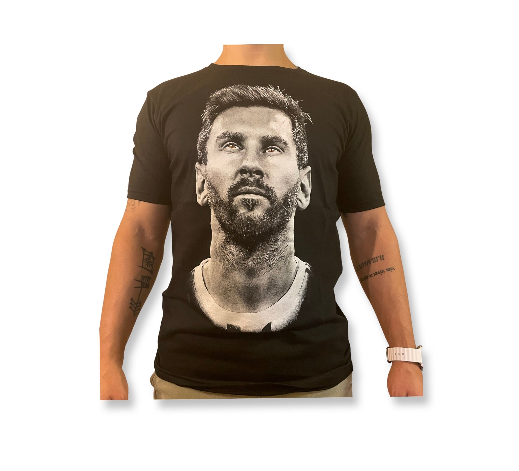 Discover Lionel Messi face Argentina Mens cotton T-shirt Qatar 2022