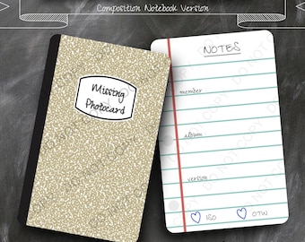 Versión para cuaderno de composición TAN / Carpeta de relleno con tarjetas fotográficas Kpop / Tarjeta fotográfica faltante, ISO, en camino