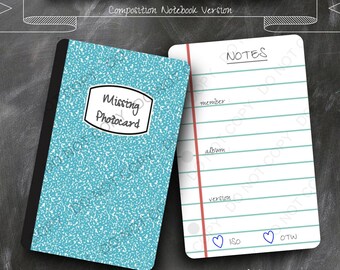 Cuaderno de composición azul claro / Relleno para tarjetas fotográficas K-pop / Tarjeta fotográfica faltante, ISO, en camino