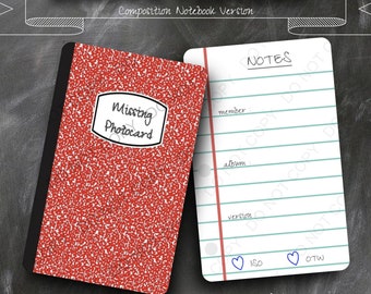 Versión para cuaderno de composición RED / Carpeta de relleno con tarjetas fotográficas Kpop / Tarjeta fotográfica faltante, ISO, en camino
