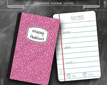 Versión para cuaderno de composición PINK / Carpeta de relleno con tarjetas fotográficas Kpop / Tarjeta fotográfica faltante, ISO, en camino