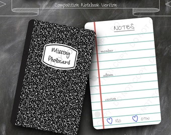 Cuaderno de composición negro / Relleno para carpeta de tarjetas fotográficas K-pop / Tarjeta fotográfica faltante, ISO, en camino