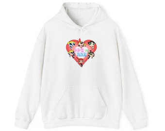 Powerpuff Girls Heart Graphic Hoodie | Cartoon Character Sweatshirt