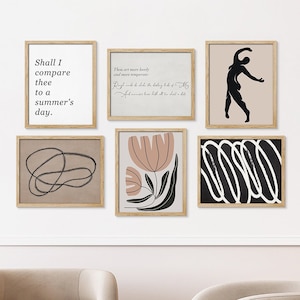Daisy Wall Art, Minimalist Decor, Mid-Century Modern, Matisse Dancer Wall Art, Geometric Illustration, Abstract Modern Art, Set of 6