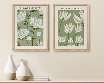 Framed Prints Wall Art Set of 2, Flower Market Prints, Floral Botanical Prints, Modern Wall Art Print, Boho Wall Decor