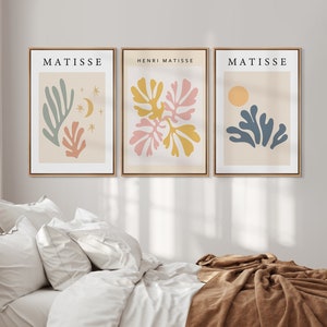 Framed Canvas Wall Art Set of 3 Colorful Henri Matisse Flower Market Floral Botanical Print Set Nature Vintage Artwork Antique Illustrations