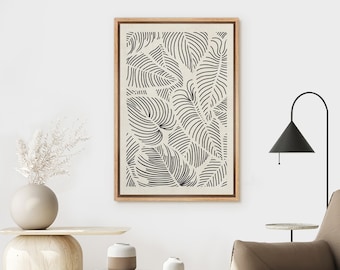 Framed Canvas Wall Art Tropical Black and White Palm Leaf Pattern Abstract Geometric Prints Modern Art Mid-Century Minimalist Neutral Decor
