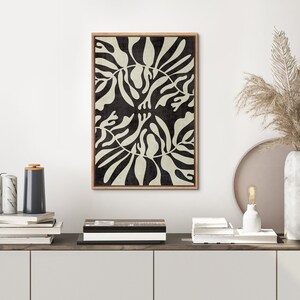 Framed Canvas Wall Art Mid-Century Modern Black Flower Abstract Floral Botanical Prints Minimalist Modern Wall Art Boho Neutral Decor
