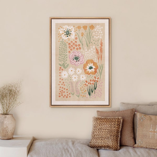 Garden Daisy Poppy Flowers, Botanical WiildFlower, Nature and Botanical Artwork, Art Deco Retro Art, Mid-Century Modern Boho Wall Decor