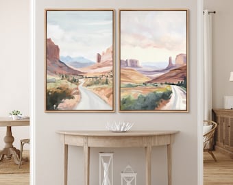 Framed Canvas Wall Art Print Set of 2 Desert Landscape Abstract Southwest Desert Landscape Joshua Tree Wilderness Oil Artwork Boho Wall Art