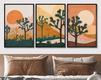 Boho Prints Wall Art, Joshua Tree Art Prints Large Boho Wall Art Set Minimalist Modern Mid Century Abstract Desert Cactus Art for Bedroom