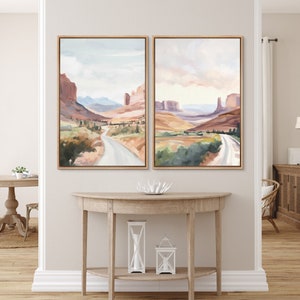 Framed Canvas Wall Art Print Set of 2 Desert Landscape Abstract Southwest Desert Landscape Joshua Tree Wilderness Oil Artwork Boho Wall Art