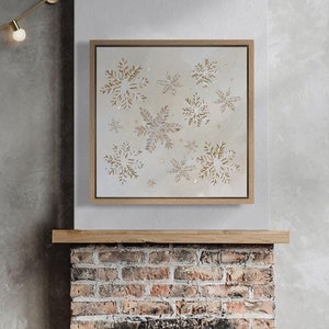 Framed Canvas Wall Art Snowflake Vintage Oil Painting Print Christmas Wall Art Rustic Winter Snowflake Holiday Decor