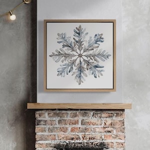 Framed Canvas Wall Art Snowflake Vintage Oil Painting Print Christmas Wall Art Rustic Winter Snowflake Holiday Decor