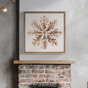 Framed Canvas Wall Art Snowflake Vintage Oil Painting Print Christmas Wall Art Rustic Winter Snowflake Holiday Decor