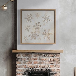 Framed Canvas Wall Art Snowflake Vintage Oil Painting Print Christmas Wall Art Rustic Winter Snowflake Holiday Decor
