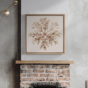 Framed Canvas Wall Art Snowflake Vintage Oil Painting Print Christmas Wall Art Rustic Winter Snowflake Holiday Decor