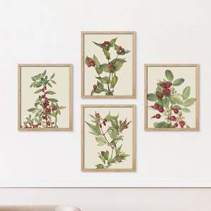 Impresión en lienzo enmarcada Arte de pared Conjunto Bosque rojo verde Flores silvestres Naturaleza antigua vintage Desierto Arte digital Arte moderno Decorativo Floral