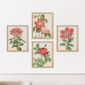 Impresión en lienzo enmarcada Arte de pared Conjunto Rosa roja Flores silvestres Naturaleza muerta Bosque Naturaleza salvaje Arte digital Arte moderno Decorativo Floral