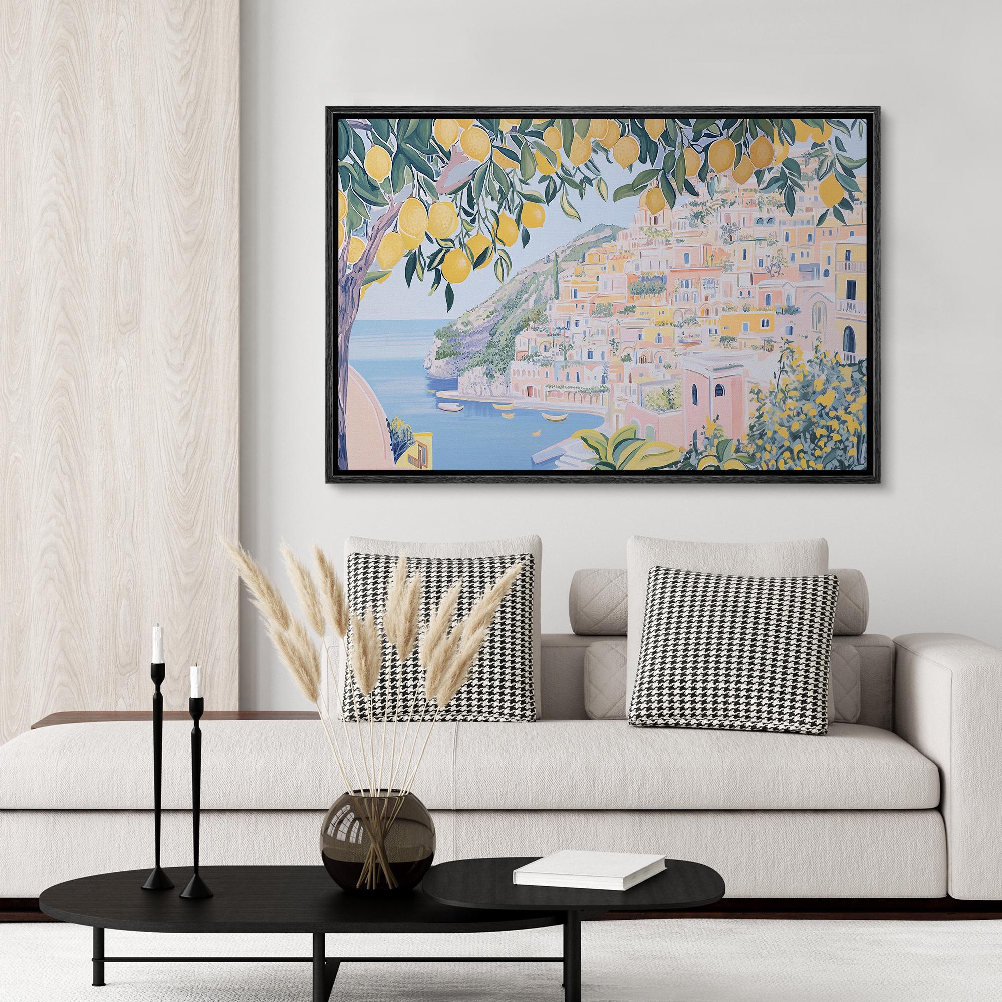 Amalfi Coast Wall Art - Framed Mediterranean Landscape Canvas Print ...