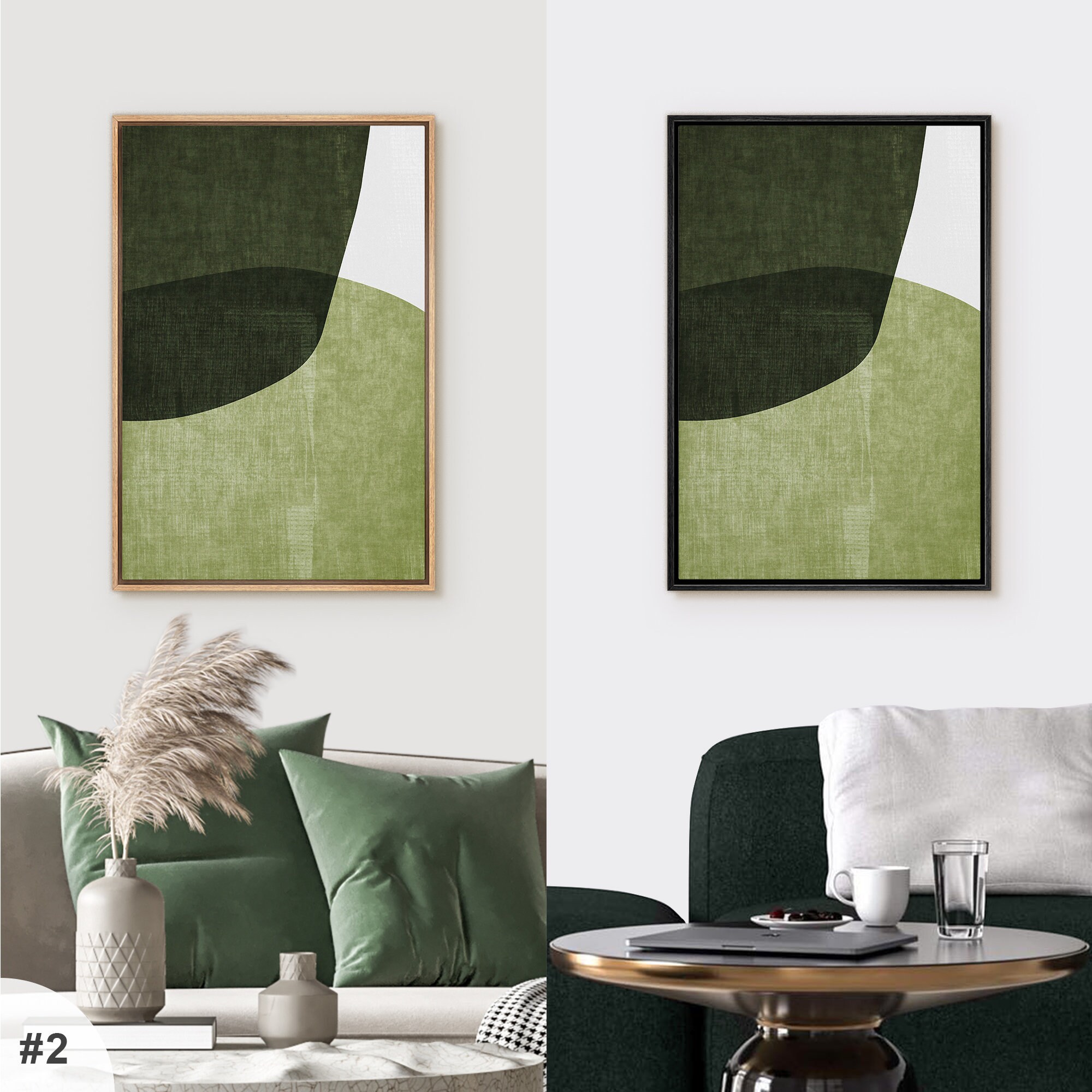 Framed Canvas Wall Art Print Abstract Sage Green Banana Leaf Geometric ...