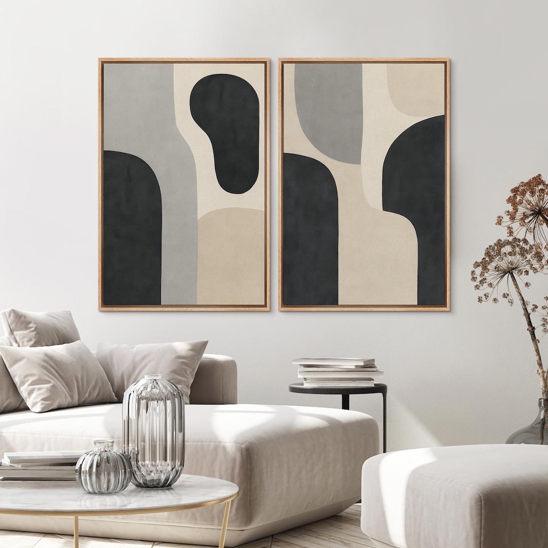 Framed Neutral Abstract Wall Art Set of 2, Modern Minimalist Geometric ...