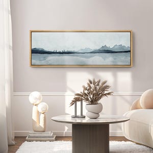 Framed Canvas Large Wall Art Abstract Navy Blue Mountain Lake Landscape ...