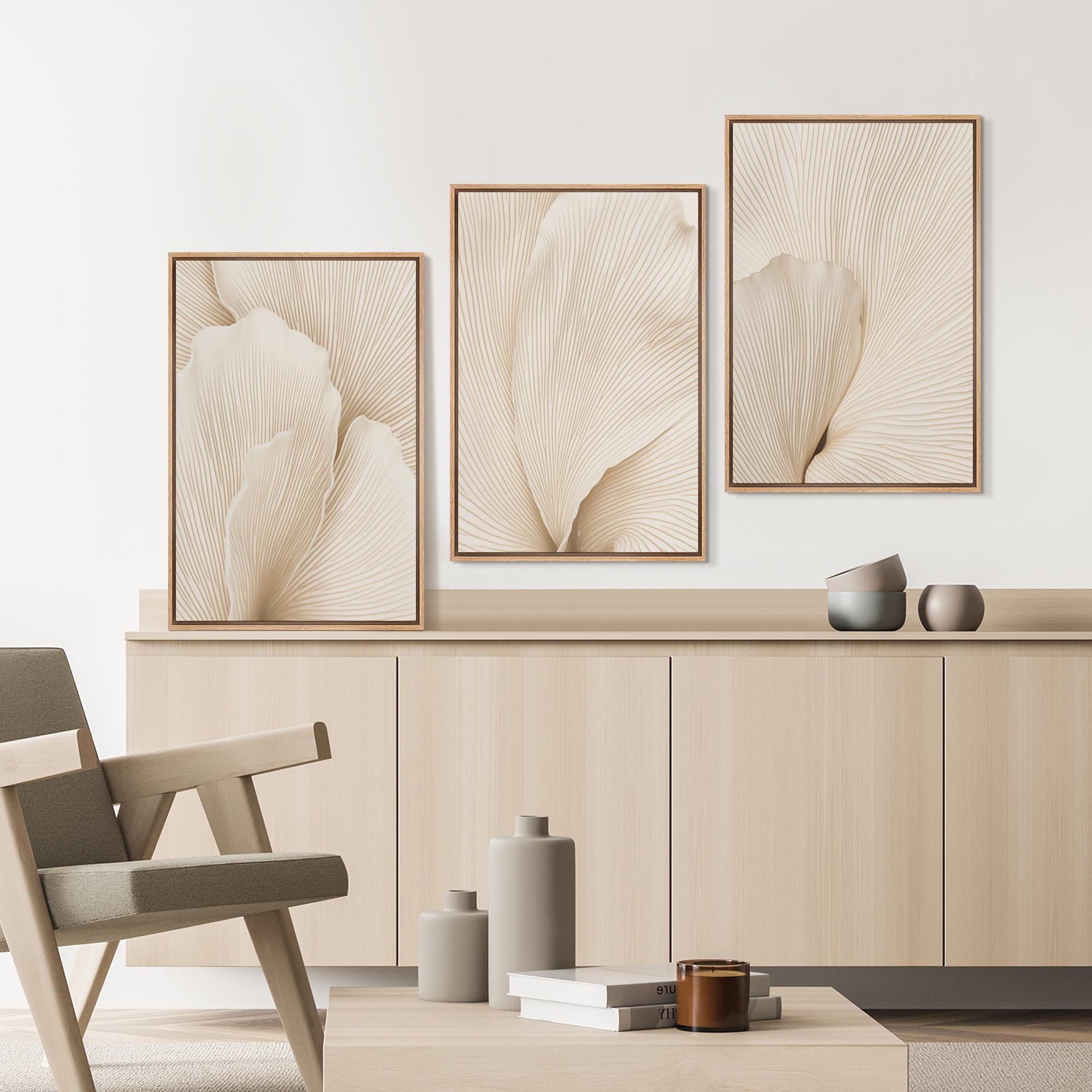 Neutral Wall Art, Botanical Art, Set of 3 Framed Canvas Beige Flower ...