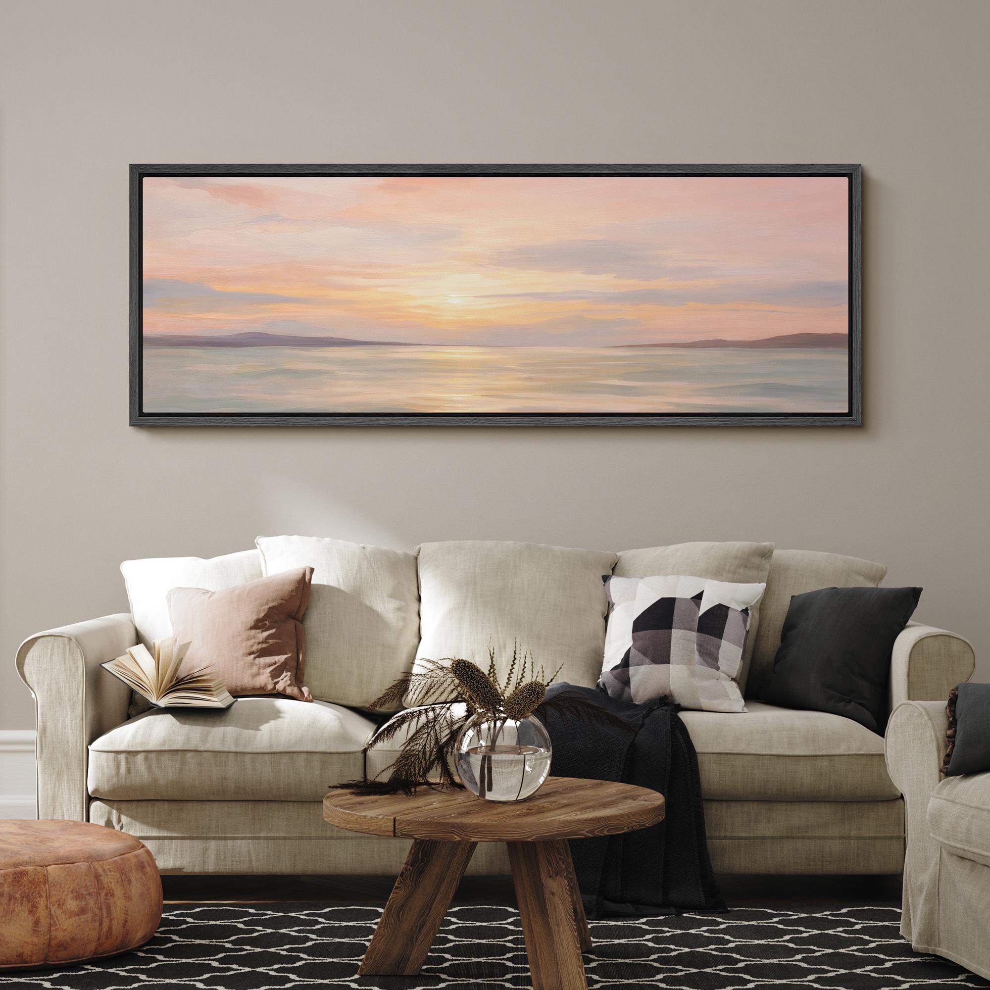 Large Framed Sunset Ocean Wall Art, Soft Pastel Pink Orange Coastal ...