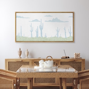 Framed Canvas Large Wall Art Abstract Blue White Cloud Landscape Nature Artwork Illustration Minimalist Modern Wall Art Living Room Decor