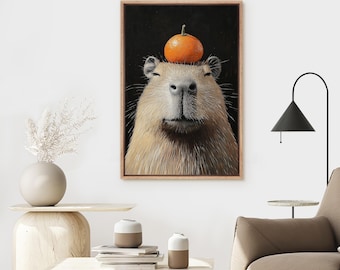 Framed Canvas Wall Art Print, Capybara Head Poster, Cute Capybara Wall Art, Animal Art Prints, Funny Wall Art, Kitchen Decor