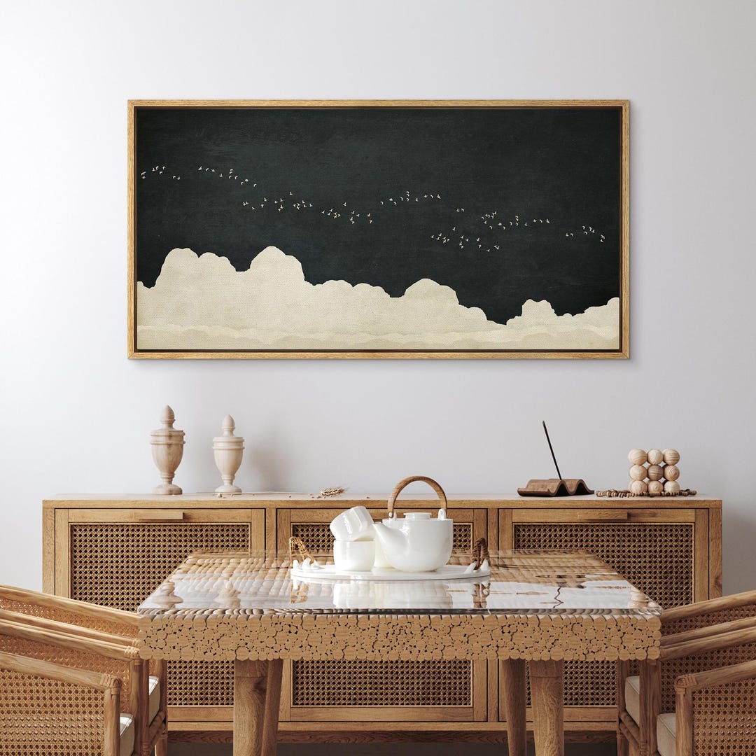Framed Canvas Large Wall Art Print Abstract Black White Cloud Art ...