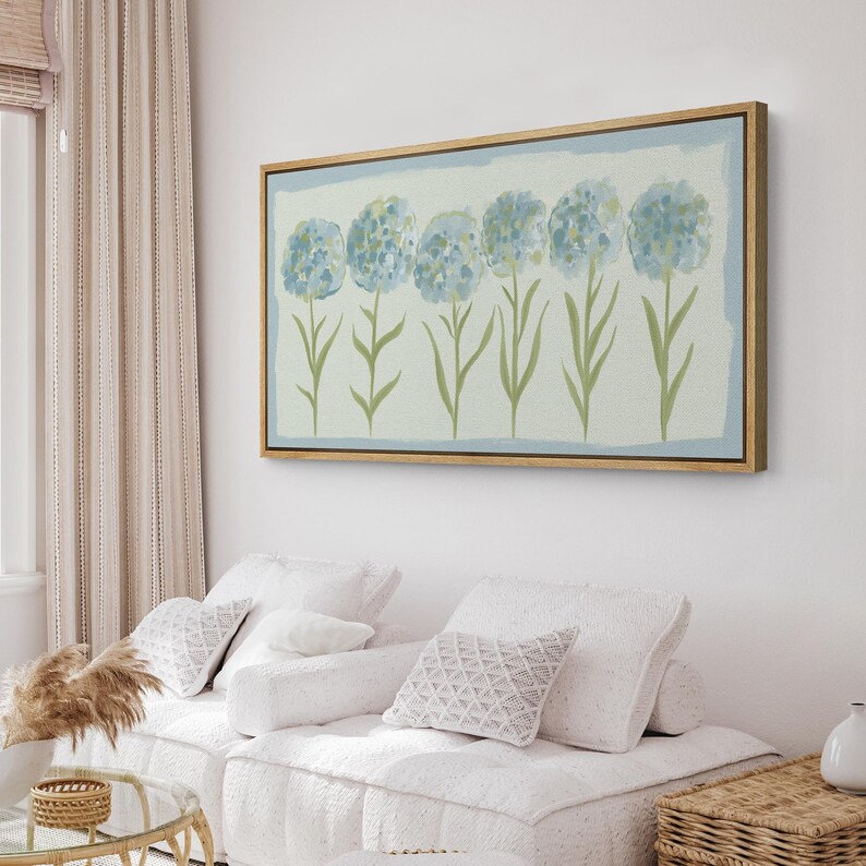 Blue Hydrangea Wall Art - Large Framed Abstract Floral Canvas Print ...