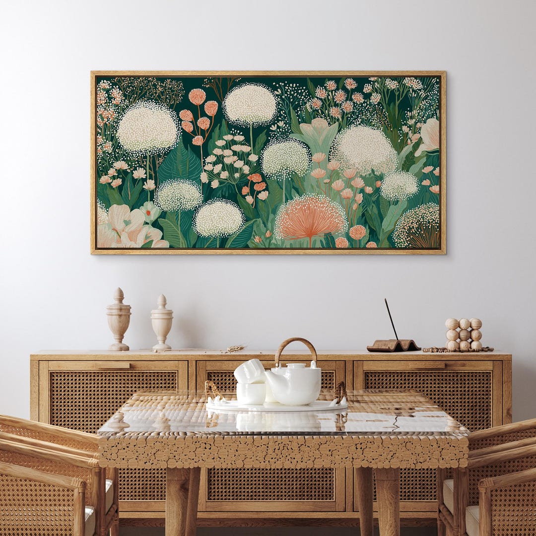 Large Framed Botanical Floral Garden Wall Art, Modern Flower Meadow ...