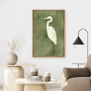 Framed Canvas Wall Art Prints Abstract Green Swans Emerald Heron Minimalist Modern Vintage Wall Art Boho Living Room Decor