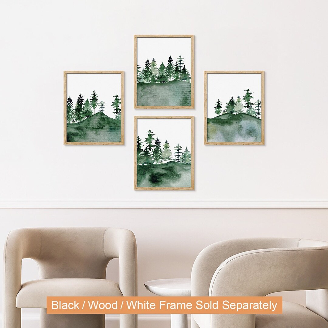Framed Canvas Print Wall Art Set Sage Green Emerald Green Pine Tree ...