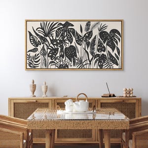 Large Framed Canvas Print Wall Art Vintage Monochrome Botanicals Black & White Floral Pattern Artwork Nature Pastel Wall Art Decor
