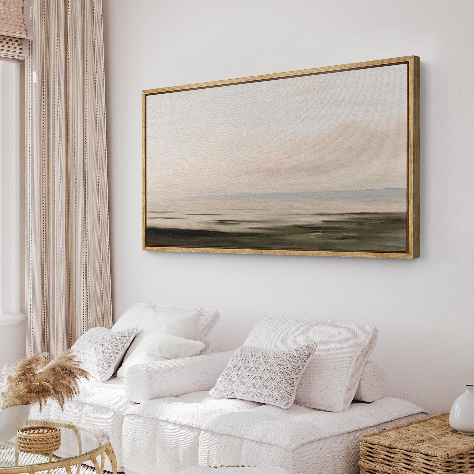 Large Neutral Coastal Landscape Framed Wall Art, Minimalist Soft Marsh ...