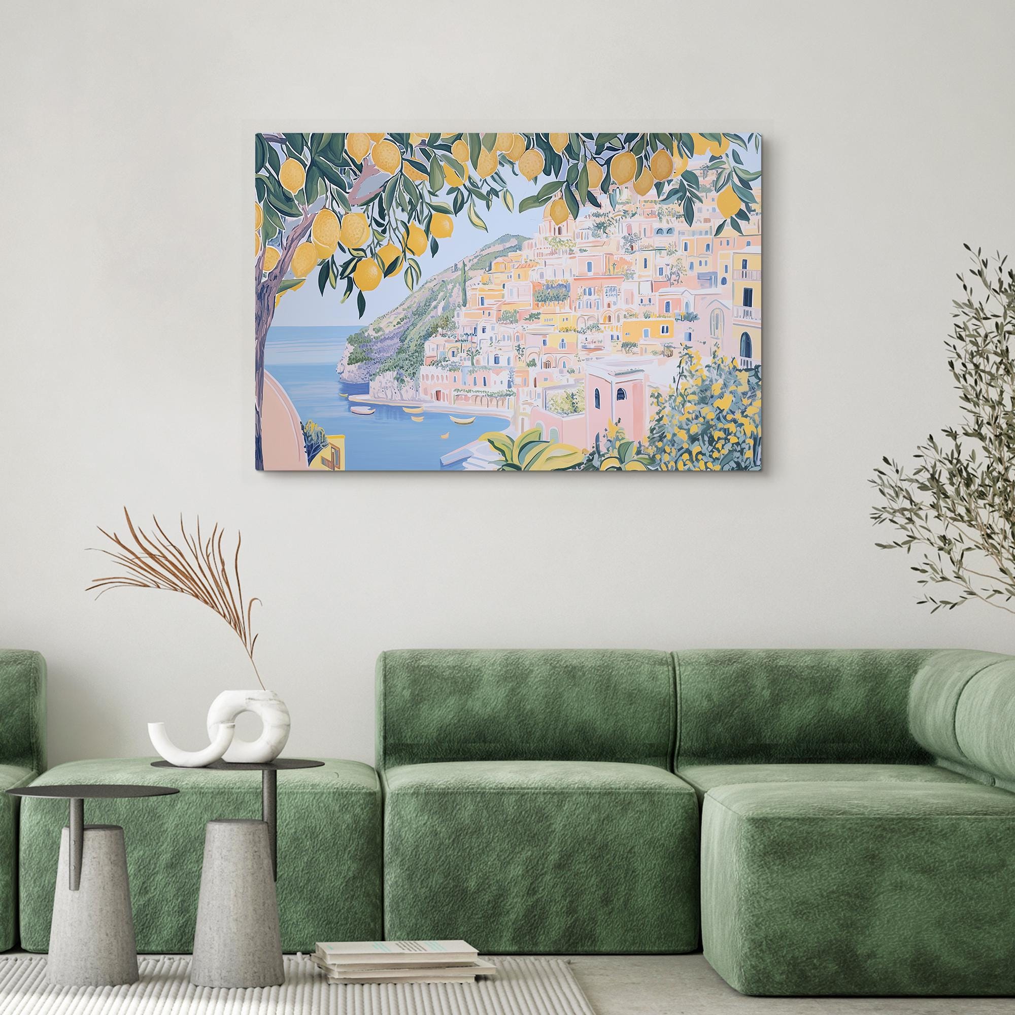 Amalfi Coast Wall Art - Framed Mediterranean Landscape Canvas Print ...