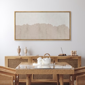 Framed Canvas Large Wall Art Abstract Beige Gray Neutral Art Print Minimalist Modern Panoramic Wall Art Living Room Decor