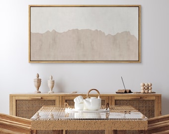 Framed Canvas Large Wall Art Abstract Beige Gray Neutral Art Print Minimalist Modern Panoramic Wall Art Living Room Decor