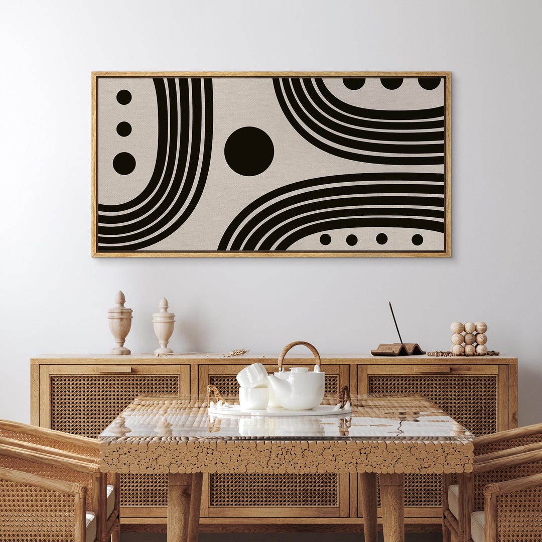 Framed Canvas Large Wall Art Abstract Black Beige Geometric Line Art ...