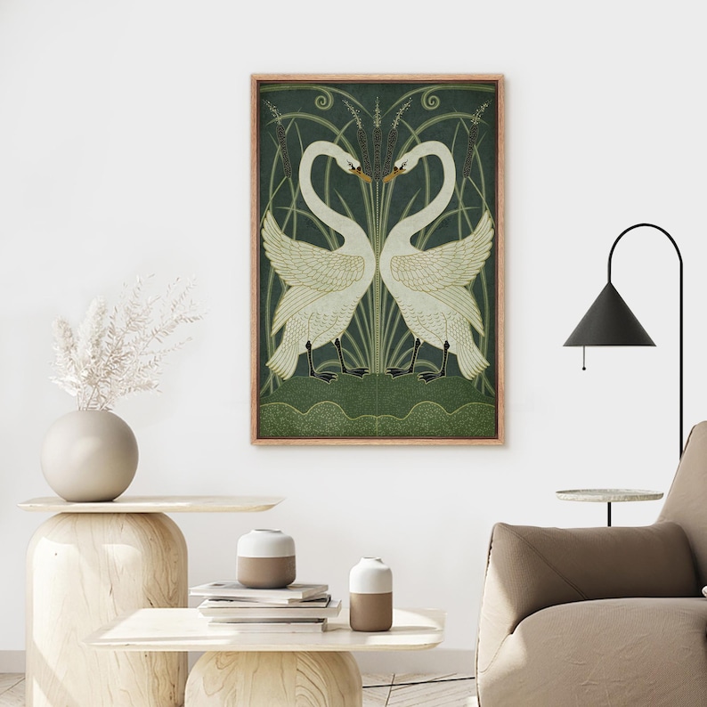 Framed Canvas Wall Art Prints Art Nouveau Swans Art Print Minimalist