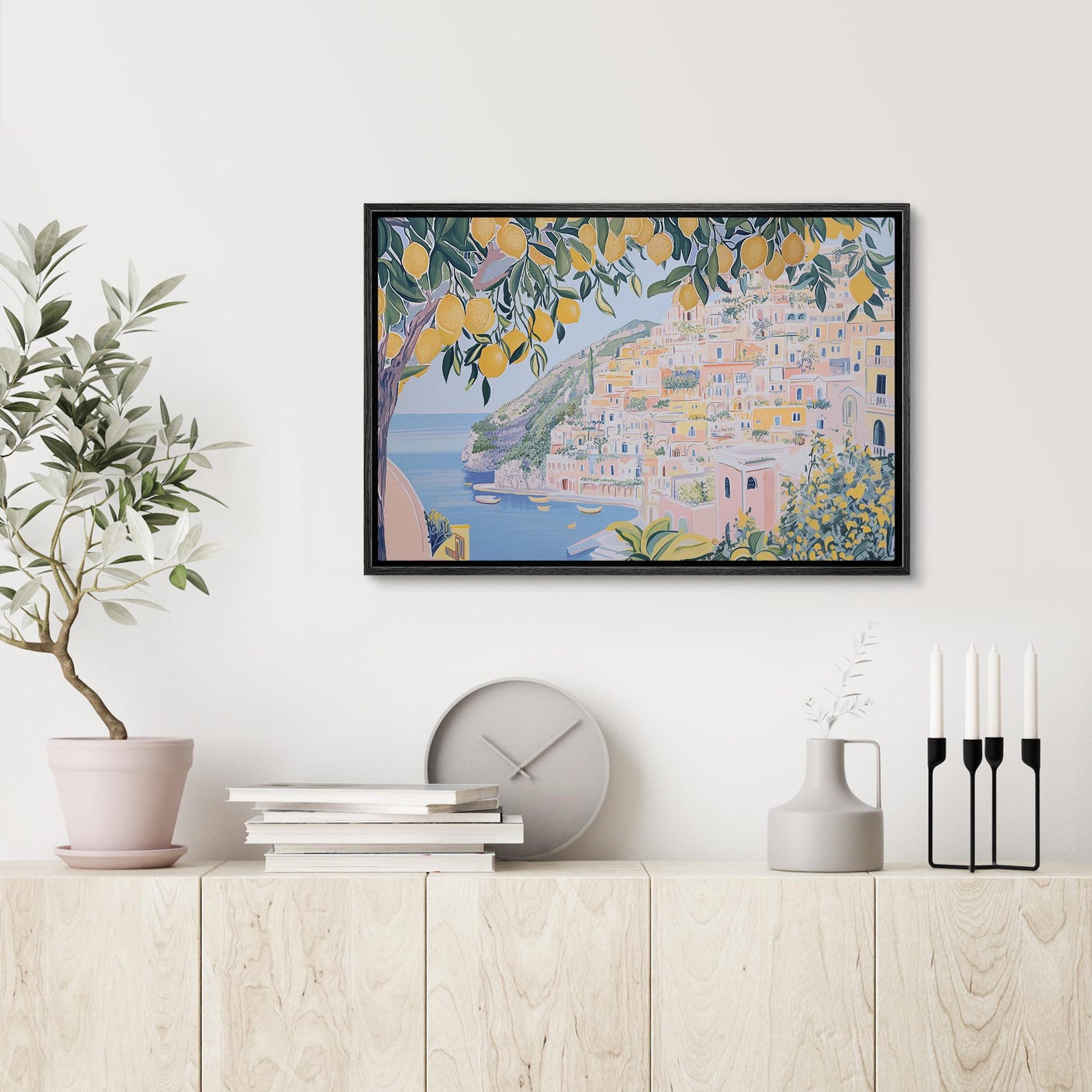 Amalfi Coast Wall Art - Framed Mediterranean Landscape Canvas Print ...