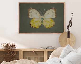 Framed Canvas Wall Art Prints Abstract Green Butterfly Artwork Minimalist Modern Wall Art Living Room Wall Decor