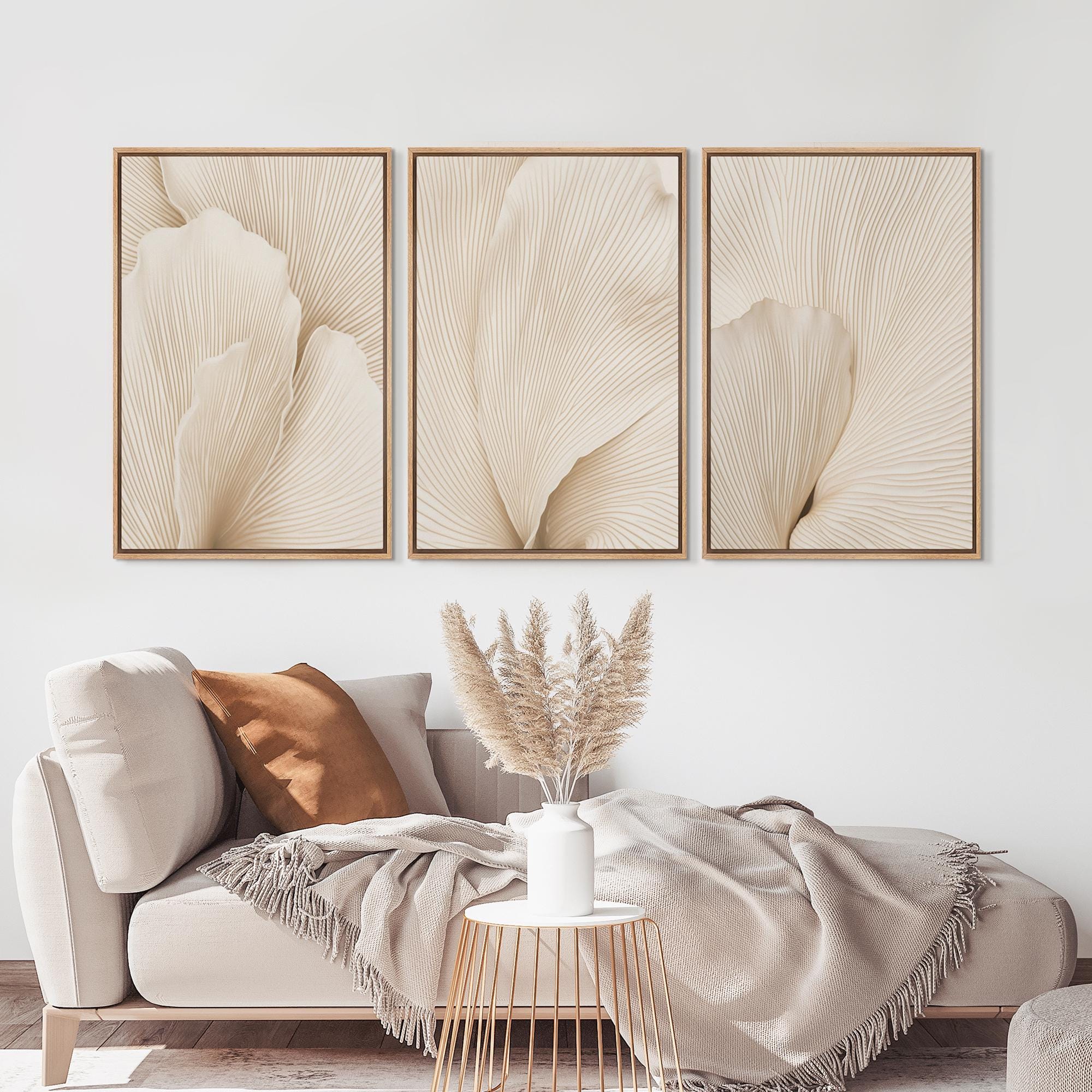 Neutral Wall Art, Botanical Art, Set of 3 Framed Canvas Beige Flower ...