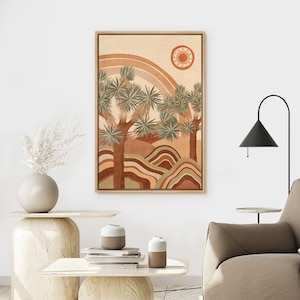 Framed Canvas Boho Wall Art Joshua Tree Art Print Desert Landscape Artwork Retro Art Eclectic Mid Century Modern Wall Art